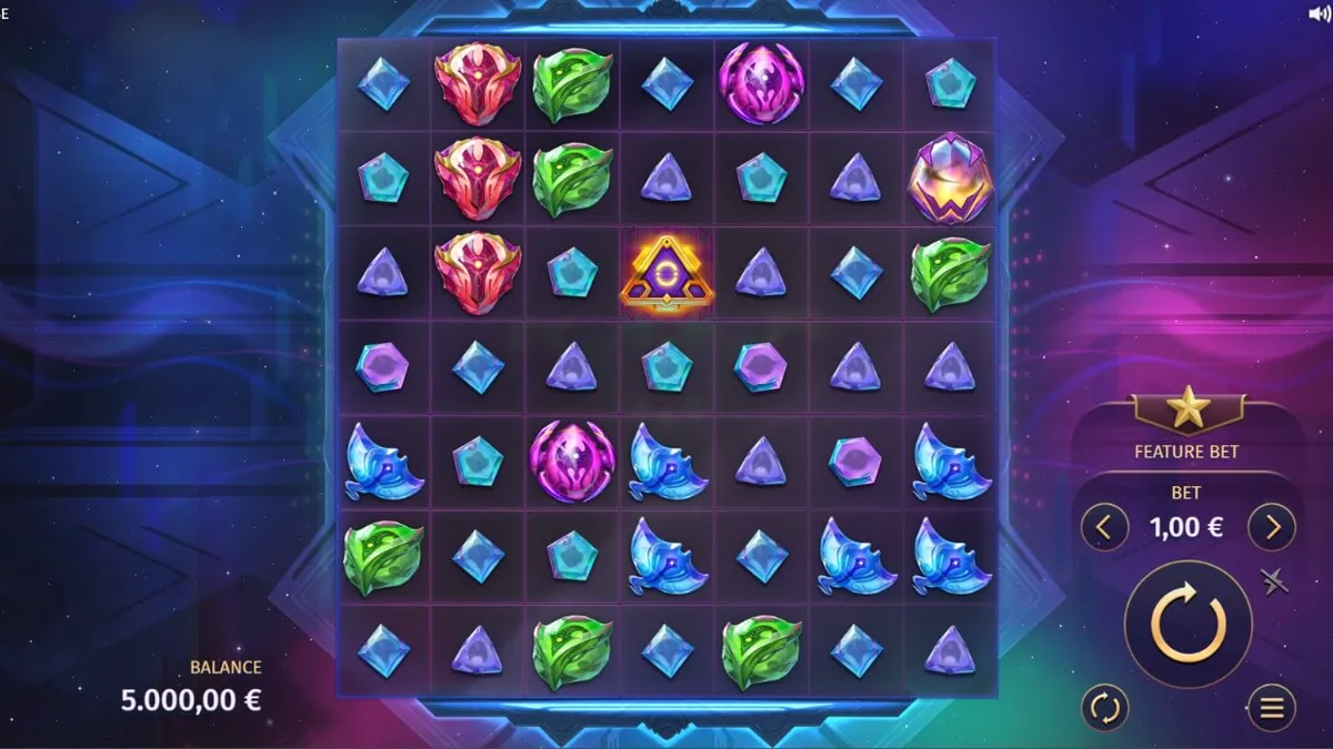 Interface futurista do slot Phantom Pulse com elementos cósmicos